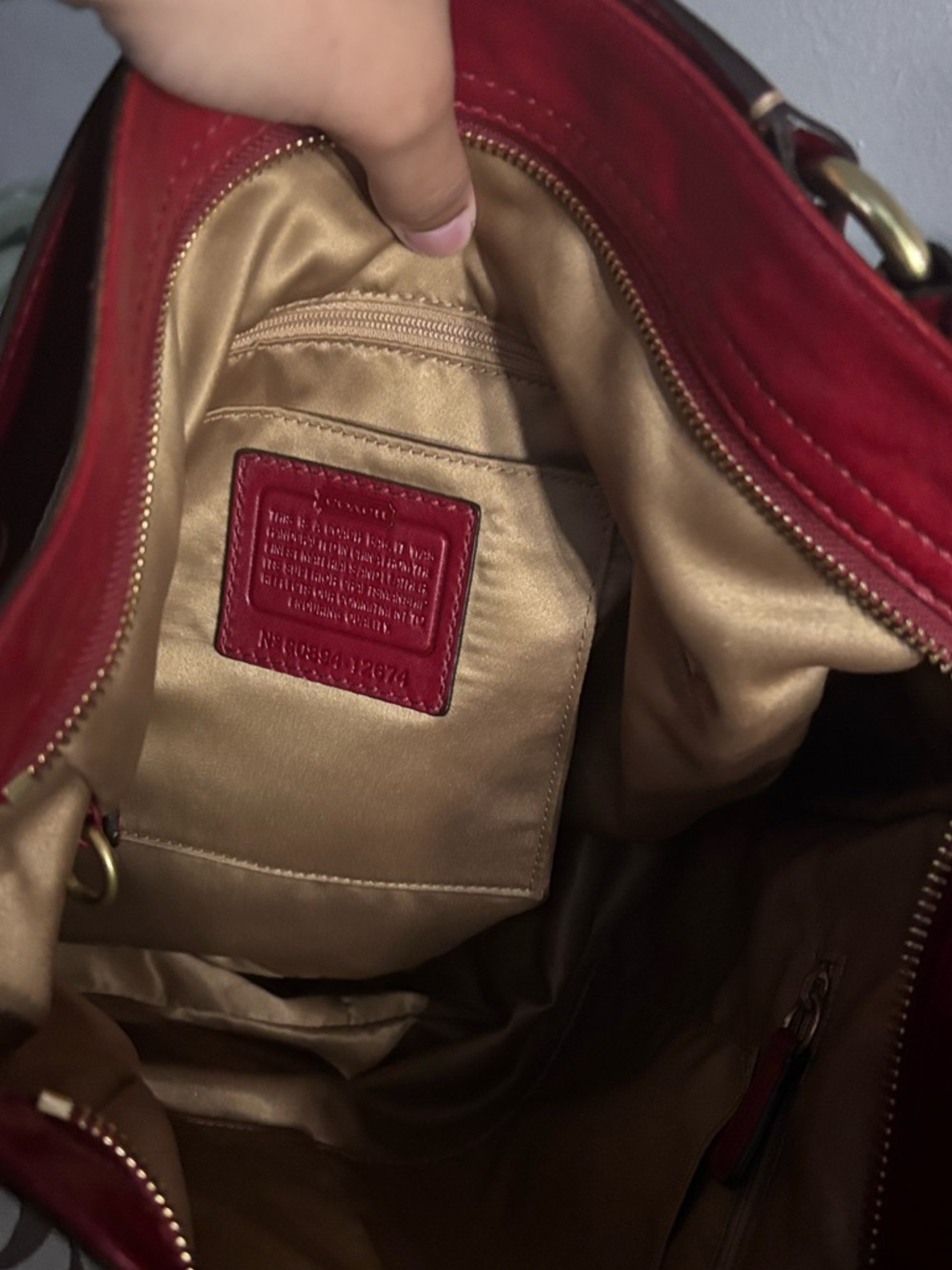 Coach Signature Canvas Shoulder Bag in Khaki and Red - Picture 5 of 8